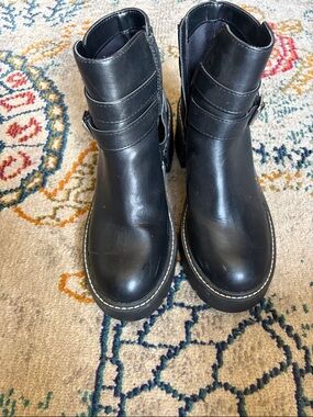 Madden Girl Black Leather-Look Buckle Ankle Boots